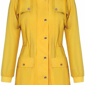 Bloggerlove yellow raincoat hooded jacket striped lining coastal chic size M